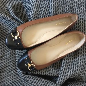 COACH captoe leather flats black brown gold sz9